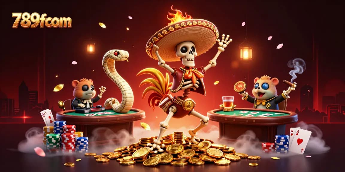 Celebrate wins with the vibrant 789fcom casino scene featuring characters engaging in poker adventures.