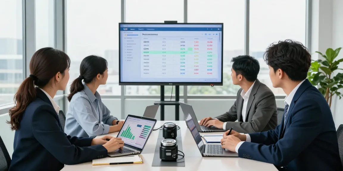 Team discussing half hourly meter data analysis in a modern office.