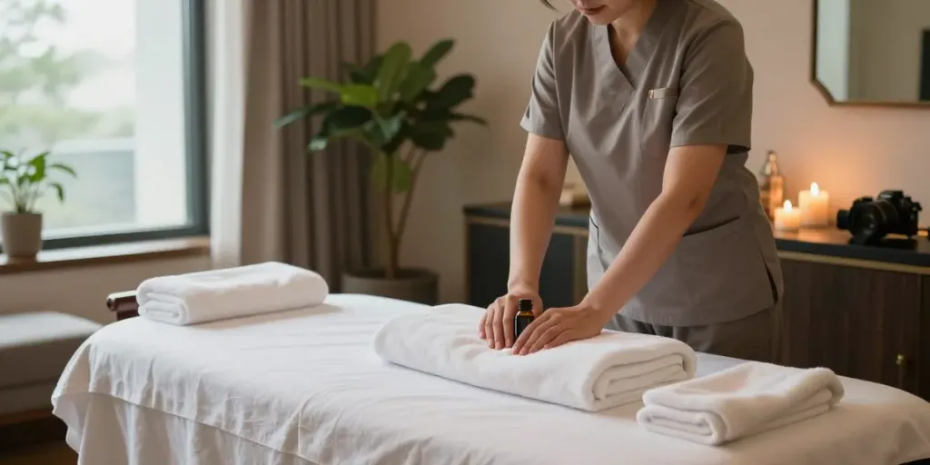 Relaxing 신촌출장안마 massage therapy scene with calming ambiance and elegant decor.