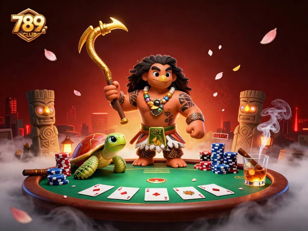 Engage in thrilling gameplay at 789CLUB with the lively 3D cartoon scene featuring poker dynamics and vibrant designs.