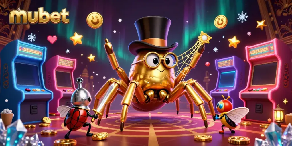 Join the excitement at mubet with colorful 3D casino and gaming elements in a vibrant scene.