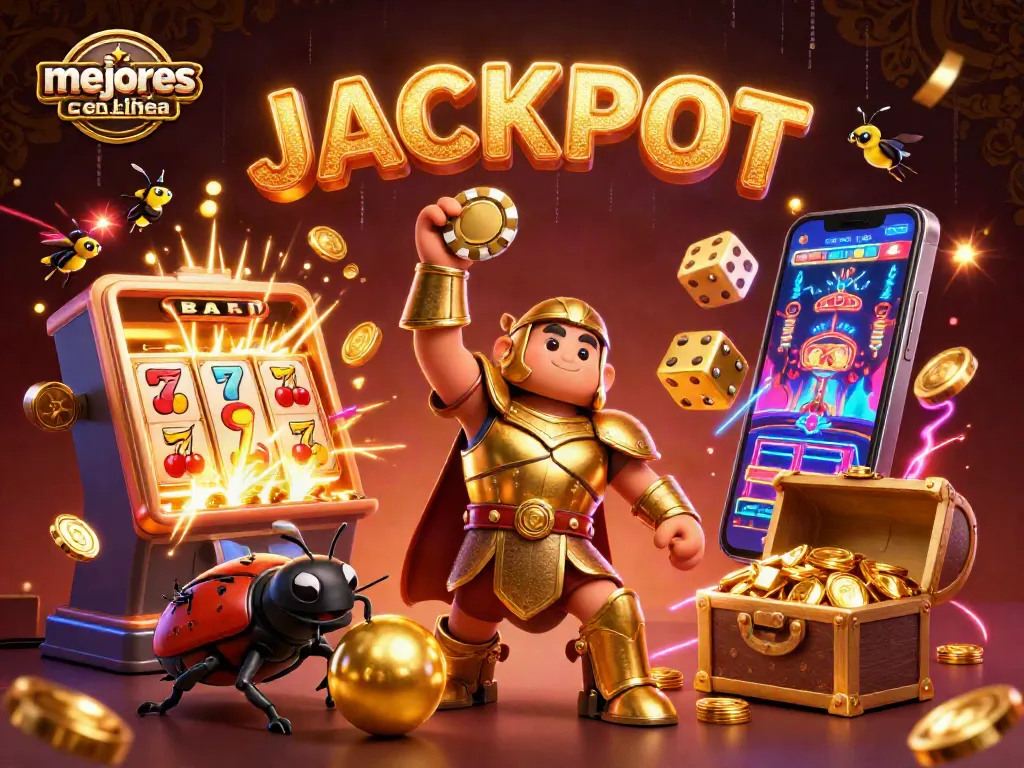 Los mejores casinos en línea presentan un hercules y un escarabajo en una escena vibrante y triunfante.
