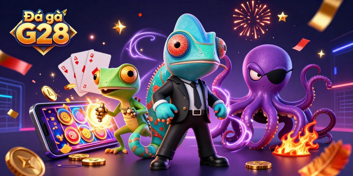 Engage with Đá gà G28's vibrant betting scene featuring an adventurous chameleon and dynamic elements.