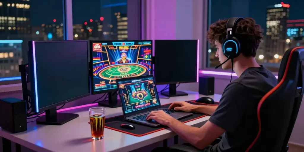 Player enjoying immersive credit card casino sites experience at a modern gaming setup.