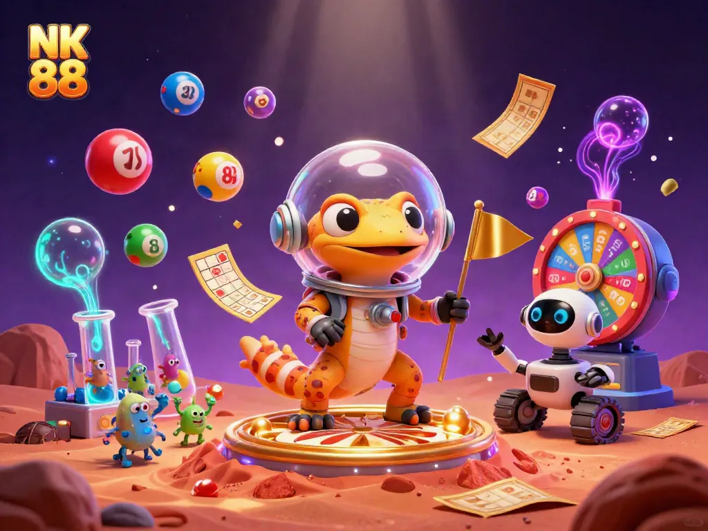 Join the Martian gecko in a vibrant NK 88 casino adventure filled with games and excitement.