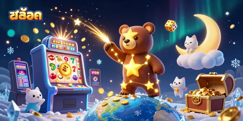 Experience the excitement of สล็อต with a magical jackpot scene showcasing vibrant animated characters and slot elements.