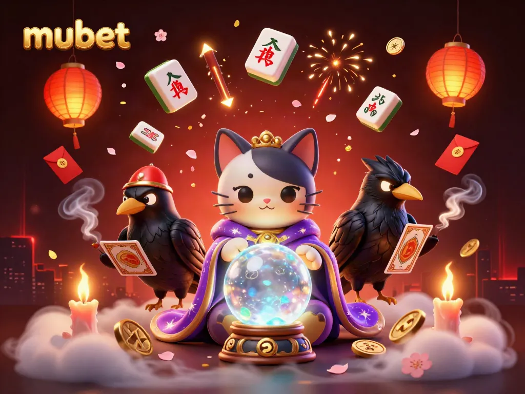 Experience the magic of mubet with a vibrant 3D illustration of a fortune teller cat and enchanting elements.