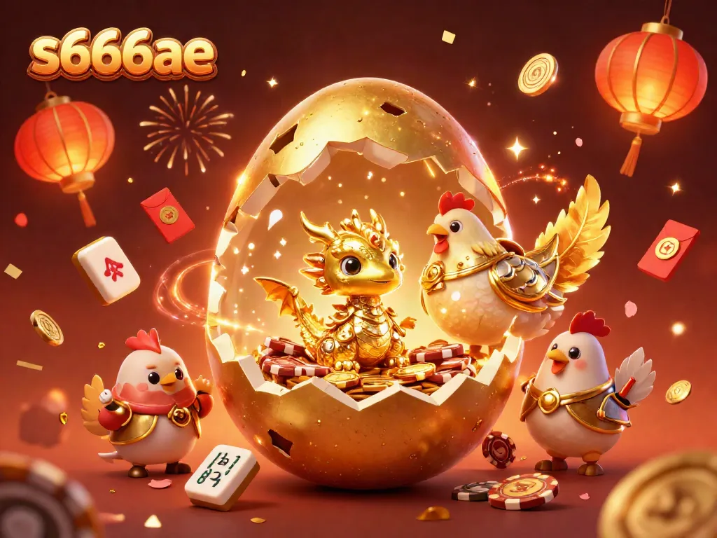Experience thrilling wins at s666ae with a baby dragon emerging from a golden egg surrounded by vibrant casino elements.