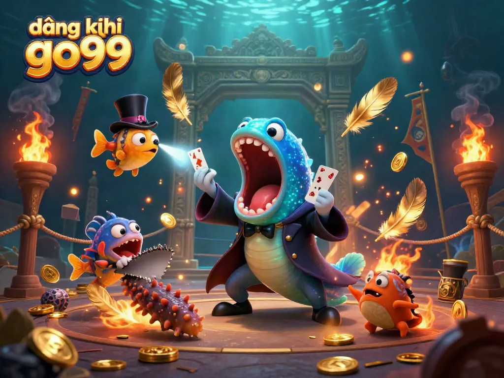 Experience the excitement at đăng ký go99 with a vibrant underwater gambling scene featuring a magician eel and anglerfish.