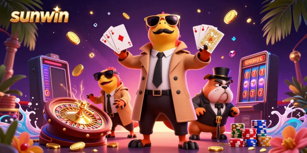 Engage in thrilling gameplay at sunwin with vibrant raptors and casino elements.