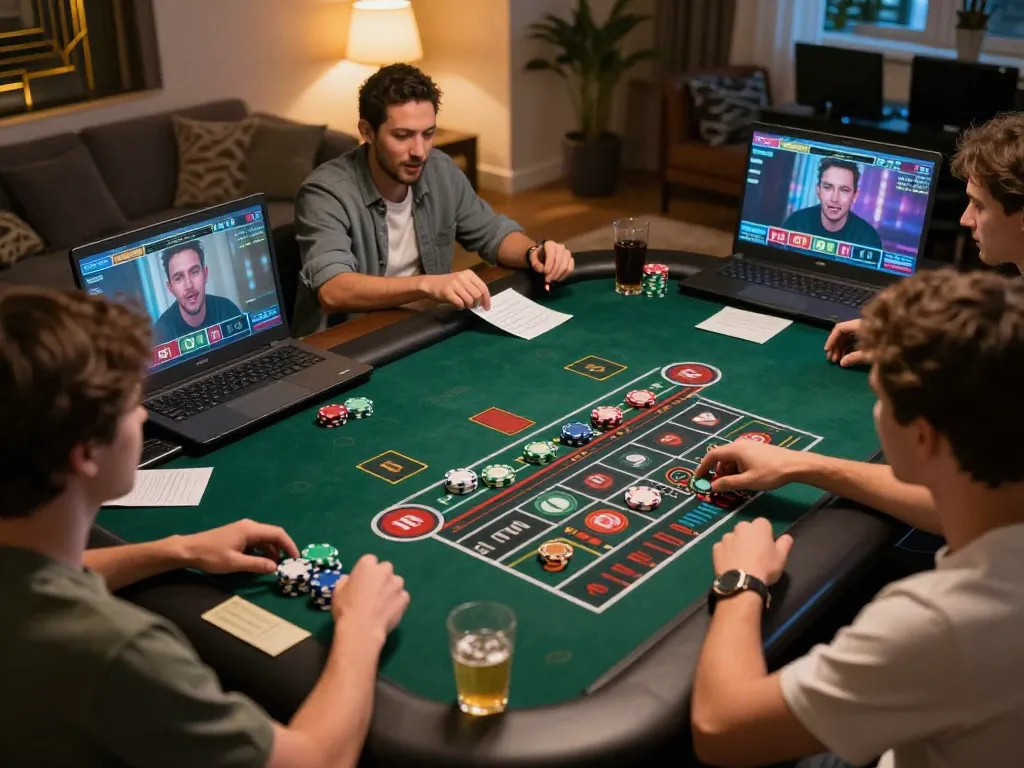 Engaging players strategically placing bets in a roulette game while exploring rokok88 rtp options at home.