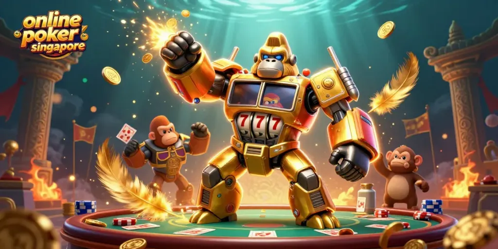 Engage with top online poker sites Singapore in a dynamic illustration showcasing excitement and vibrant gaming action.