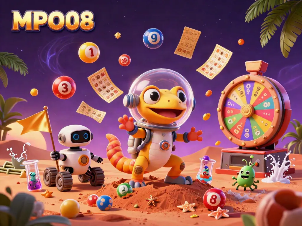 Engage with MPO08's exciting slots experience through a lively Martian casino scene.