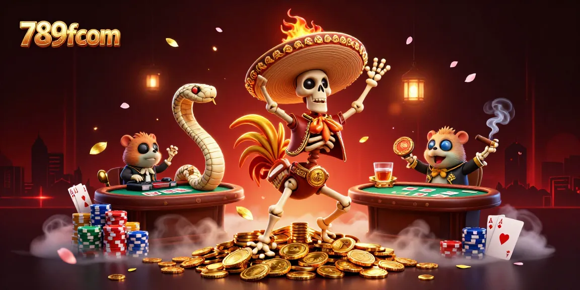 Celebrate wins with the vibrant 789fcom casino scene featuring characters engaging in poker adventures.