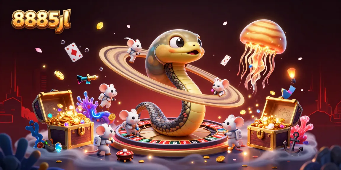 Place your bets with 8885jl in a dynamic cosmic casino scene showcasing vibrant gaming elements.