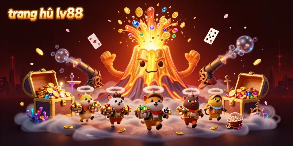 Experience exciting wins with trang chủ lv88 as golden treasures erupt from a volcano.
