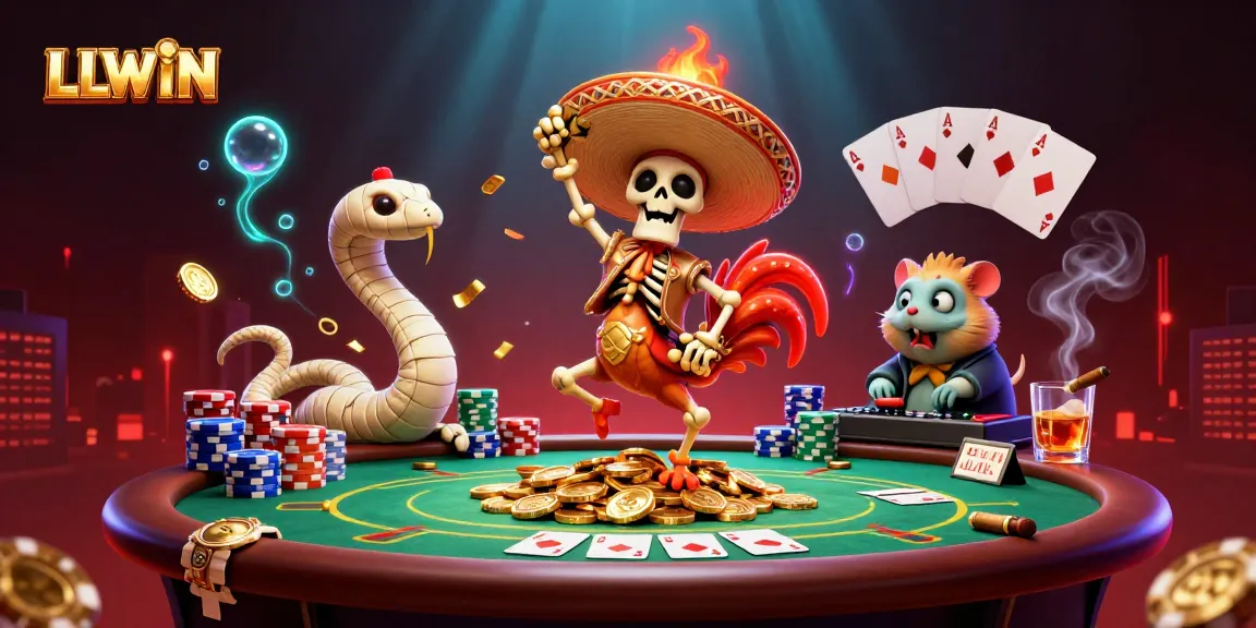 Experience thrilling gaming with LLWIN, featuring vibrant characters, dynamic casino elements, and rich imagery.