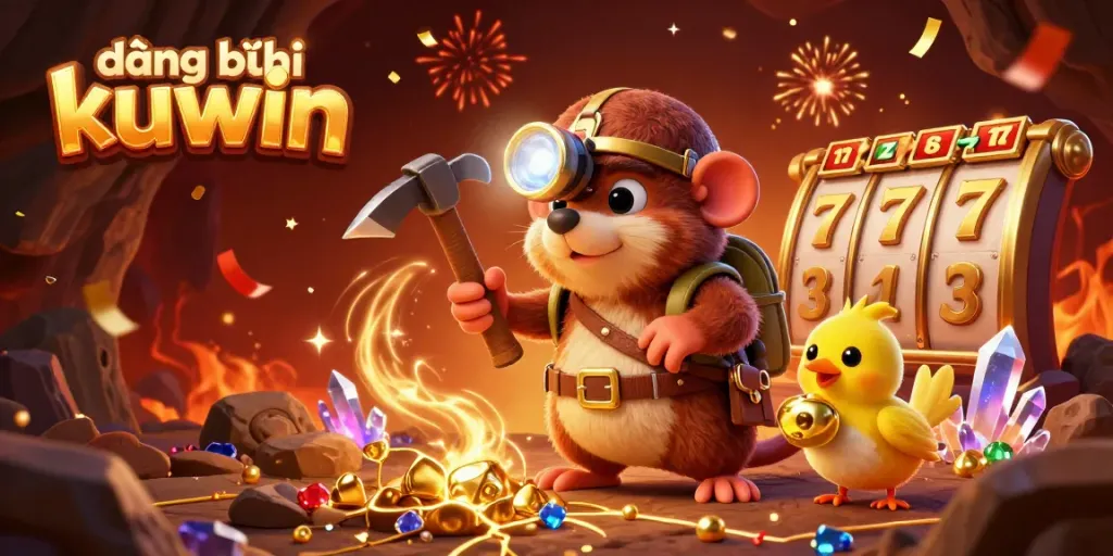 Embrace the excitement as you đăng ký kuwin at the vibrant casino scene, where a treasure hunter mole and canary explore for jackpots.
