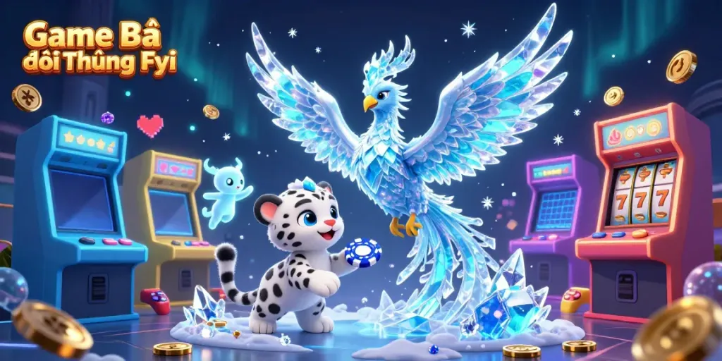 Experience Game Bài Đổi Thưởng Fyi with a vibrant 3D illustration of an ice phoenix and gaming elements.