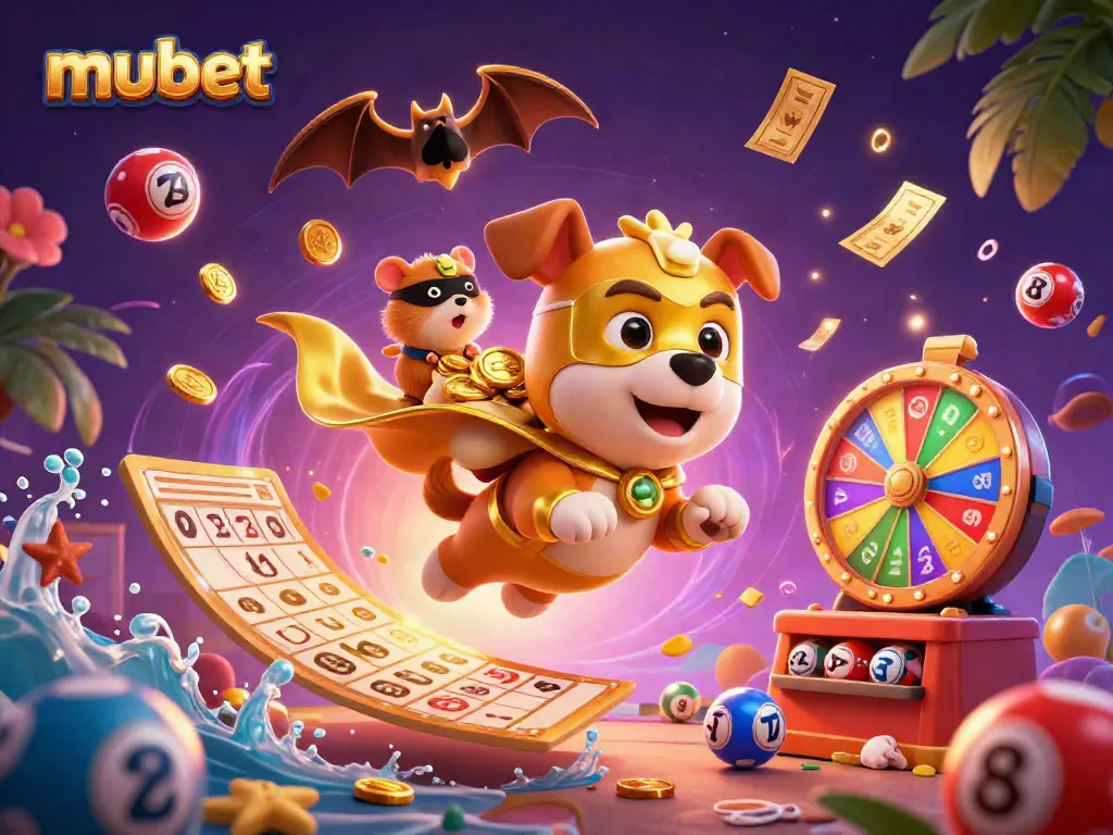 Experience the thrilling atmosphere of mubet with a superhero dog and vibrant lottery elements