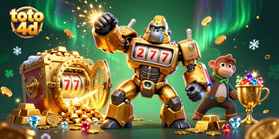 Experience the thrill of toto 4d with a dynamic golden gorilla mech blasting through coins!