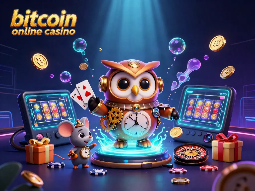 Experience thrilling gameplay at a bitcoin online casino featuring cartoon characters celebrating and showcasing vibrant slot games.