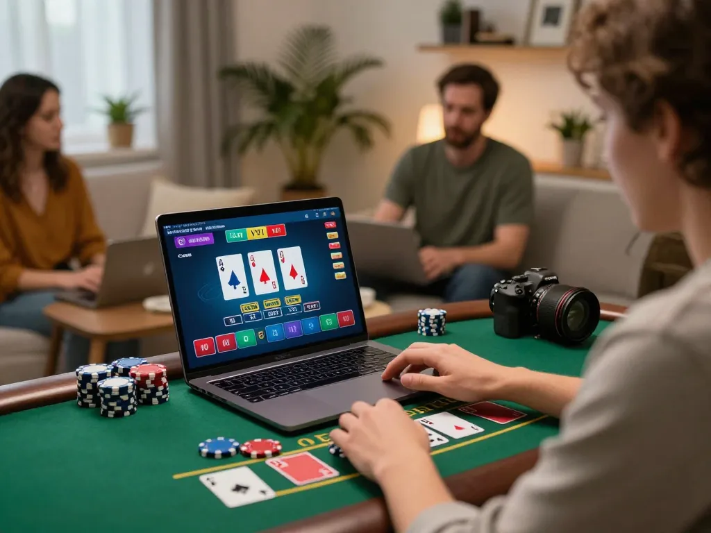 Experience strategic online gaming at hidobasketgoztepe with live blackjack on a laptop, showcasing player engagement.