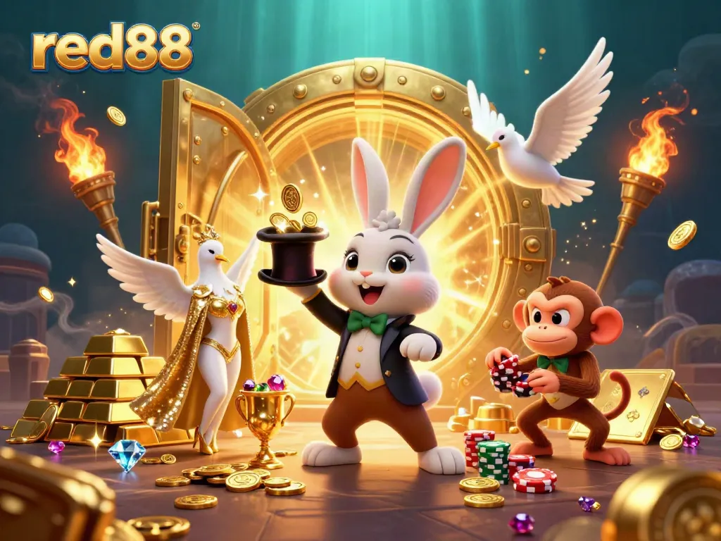 Experience winning moments at red88 with a magician rabbit, sparkling coins, and playful monkey.
