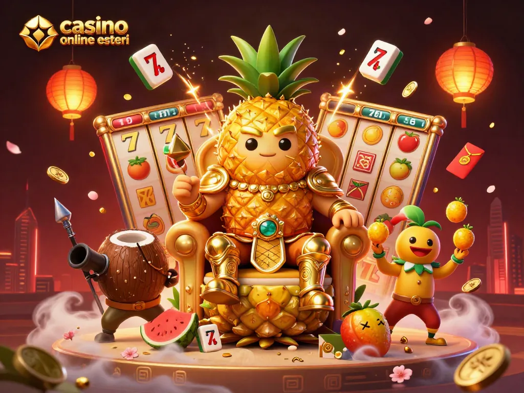 Gioca nei migliori casino online esteri con il re ananas d'oro su uno sfondo incantevole.