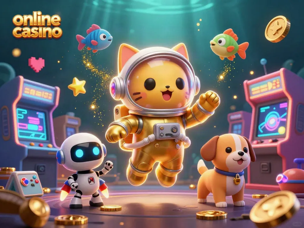 Juega en un casino online con un gato astronauta y un perro robot flotando en el espacio.