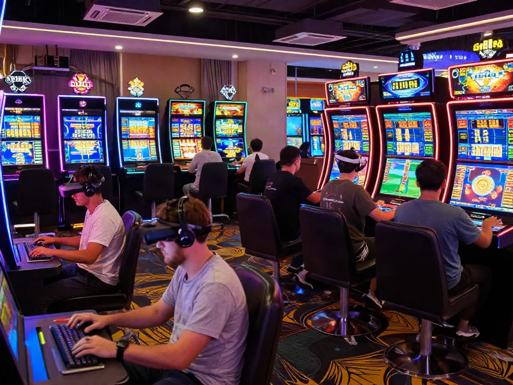 Players enjoying diverse games at man88 in a vibrant online casino setting.