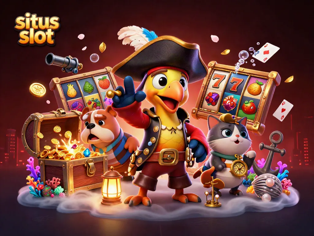 Highlighting the adventurous theme of situs slot with cartoon characters, vibrant colors, and dynamic visuals.