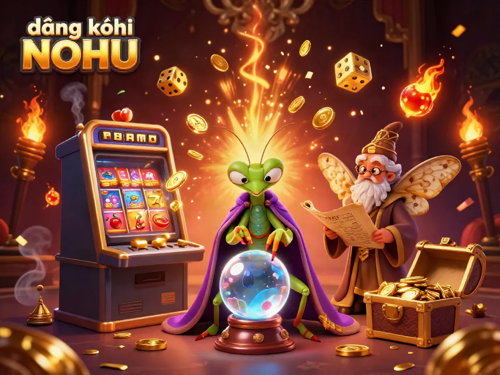 Experience the thrilling world of slots with đăng ký NOHU, featuring vibrant characters and casino elements.