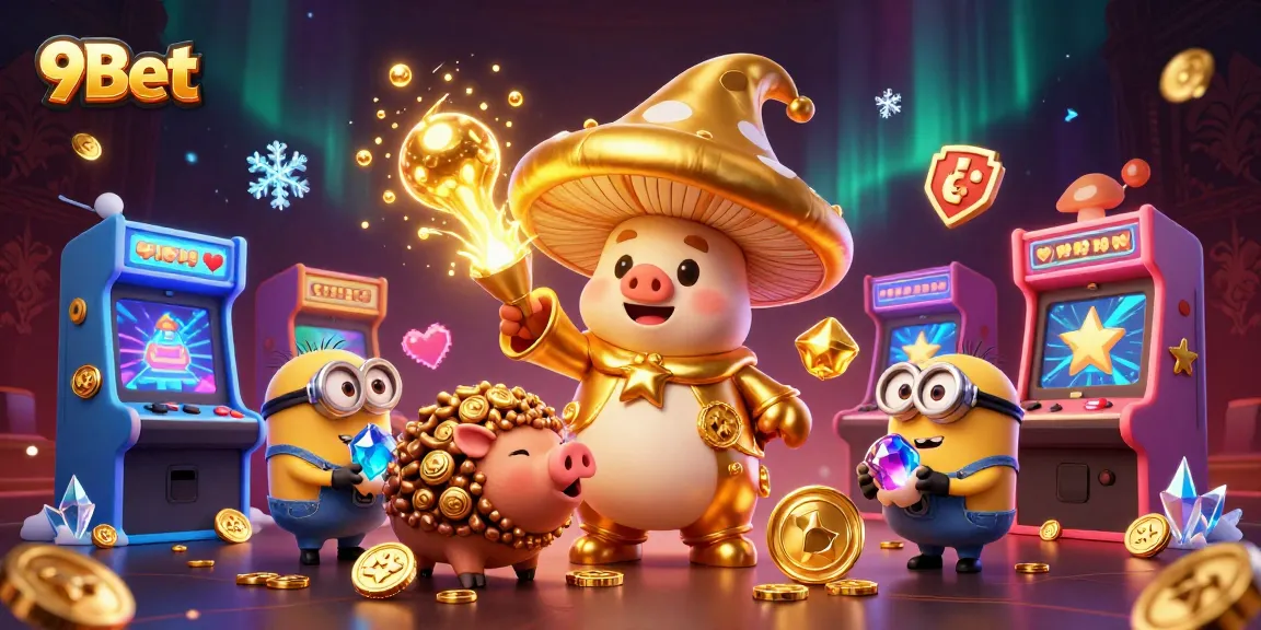 Engage in thrilling gameplay at 9Bet with a magical casino scene filled with treasures and vibrant gaming activities.