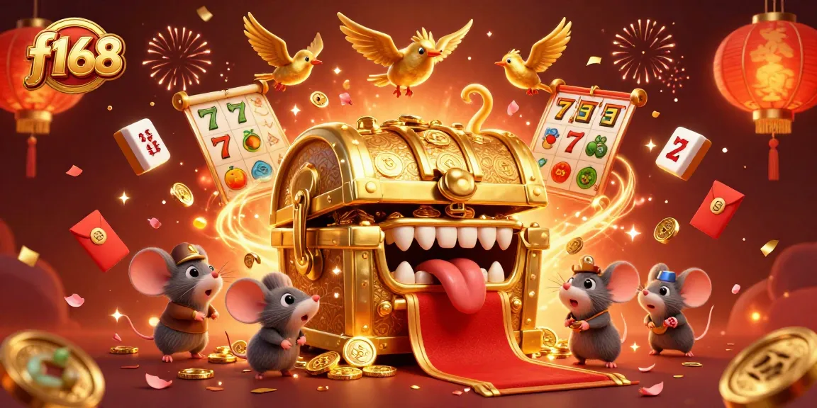 Engage with f168's thrilling slot games featuring a treasure chest lure and festive elements.