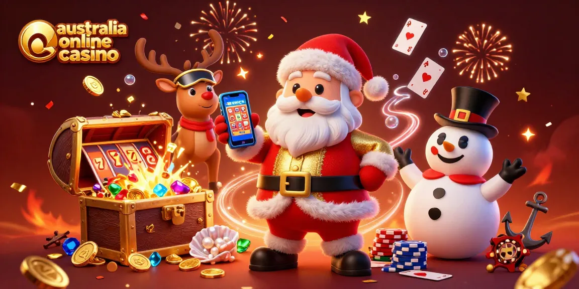 Play exciting games at the australia online casino with Santa and friends in a vibrant 3D scene.