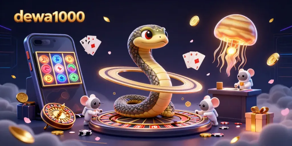 Engage in thrilling bets with dewa1000 as a Saturn ring snake dealer spins fortunes amidst cosmic elements.