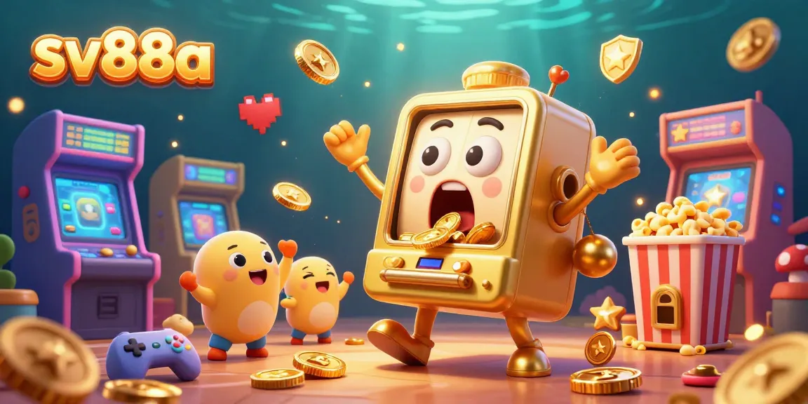 Experience the excitement of sv88a with a golden slot machine celebrating its jackpot in a vibrant gaming scene.