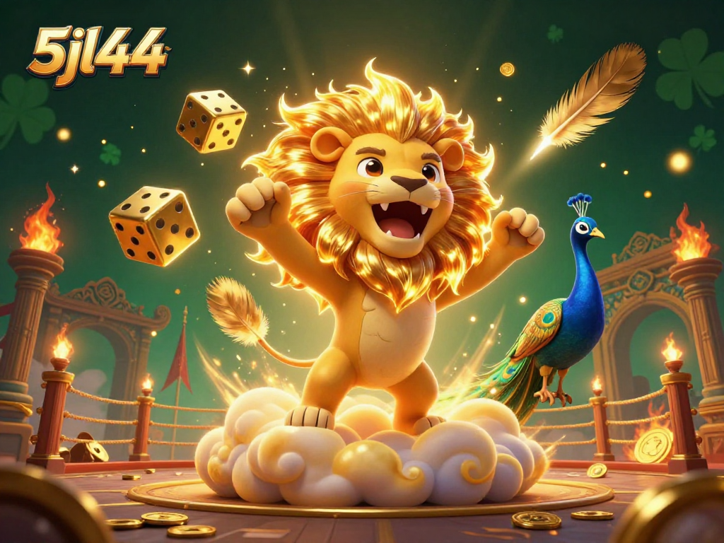 Engage with 5jl44 as the sun lion triumphs over golden dice in a vibrant casino universe.