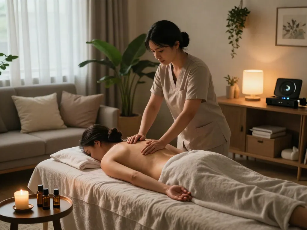 Experience a relaxing 광명출장마사지 in a tranquil home environment with a professional therapist.