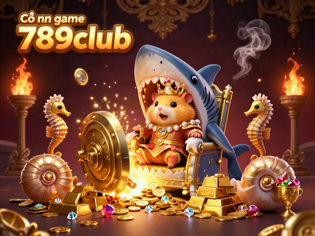 Experience the thrill of Cổng game 789club with a powerful hamster king amidst golden treasures and royal guards.