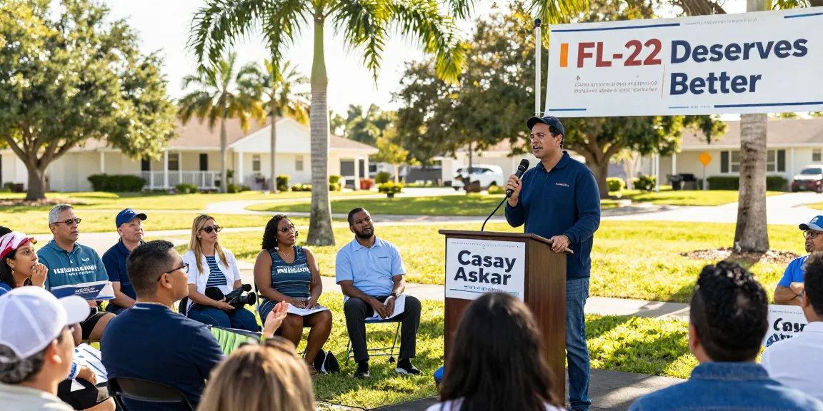 Casey Askar engaging with voters during a campaign event in Florida, emphasizing community involvement.