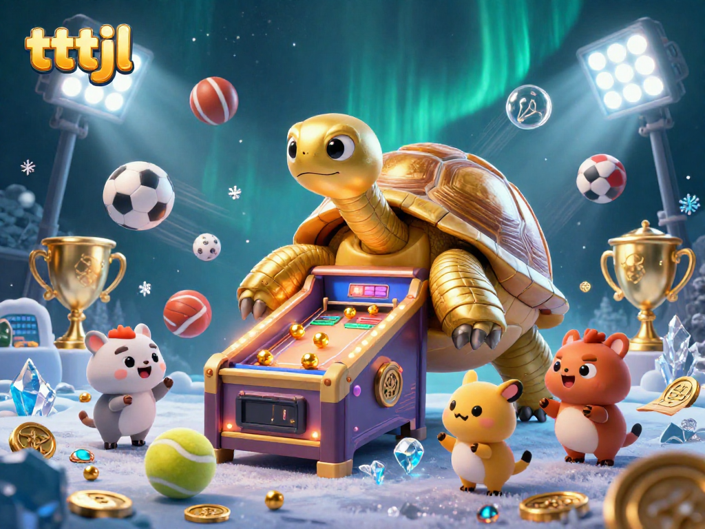 Engage with tttjl's thrilling gaming scene featuring a golden tortoise pinball machine!