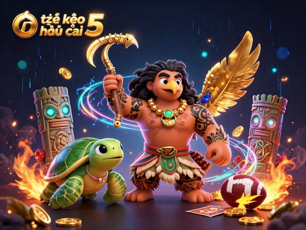 Engage in sports betting with tỷ lệ kèo nhà cái 5 showcasing animated characters in a rich casino scene.