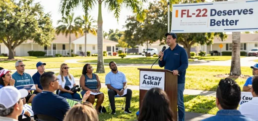 Casey Askar engaging with voters during a campaign event in Florida, emphasizing community involvement.