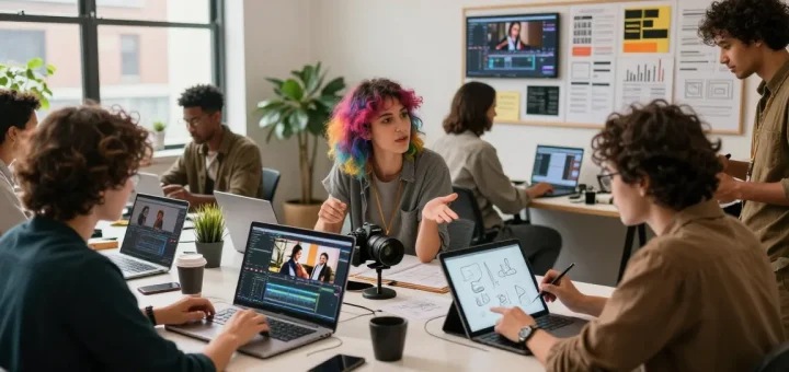 Creative workspace showcasing snapwins leaks with diverse content creators collaborating in a vibrant atmosphere.